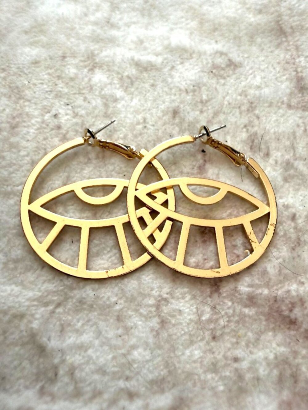 Gold Abstract Eye Hoop Earrings | Statement Cutout Design | Trendy Boho Minimal - Picture 3 of 3